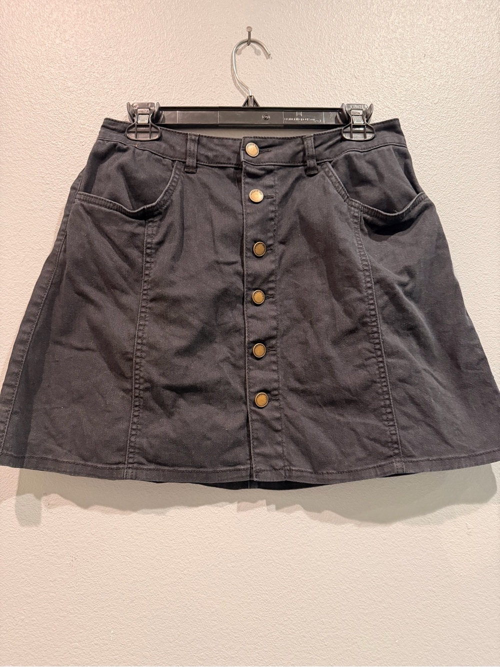Copper Key Black Jean Button-Down Mini Skirt Front and Back Pockets M Chic Boho